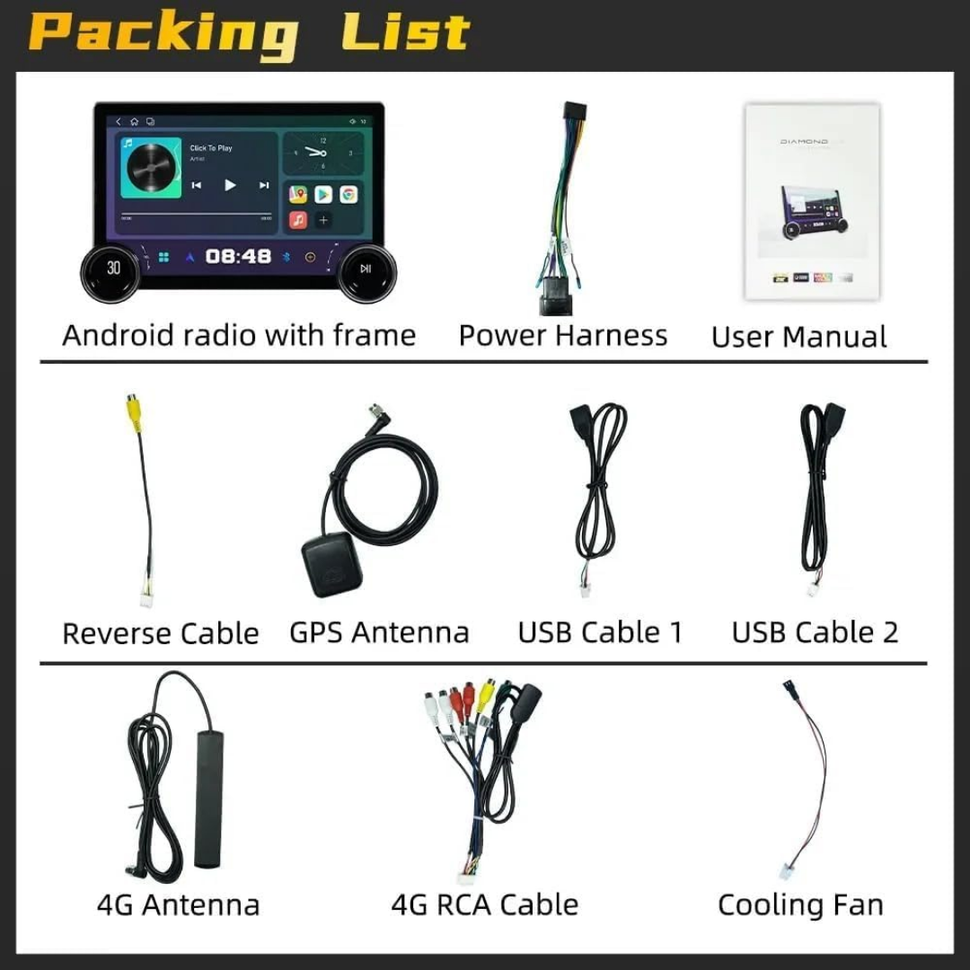 Diamond Universal Car Android Panel 10.1 Inch 2+32 2K Screen High Definition GPS - Wi-Fi - Navigation