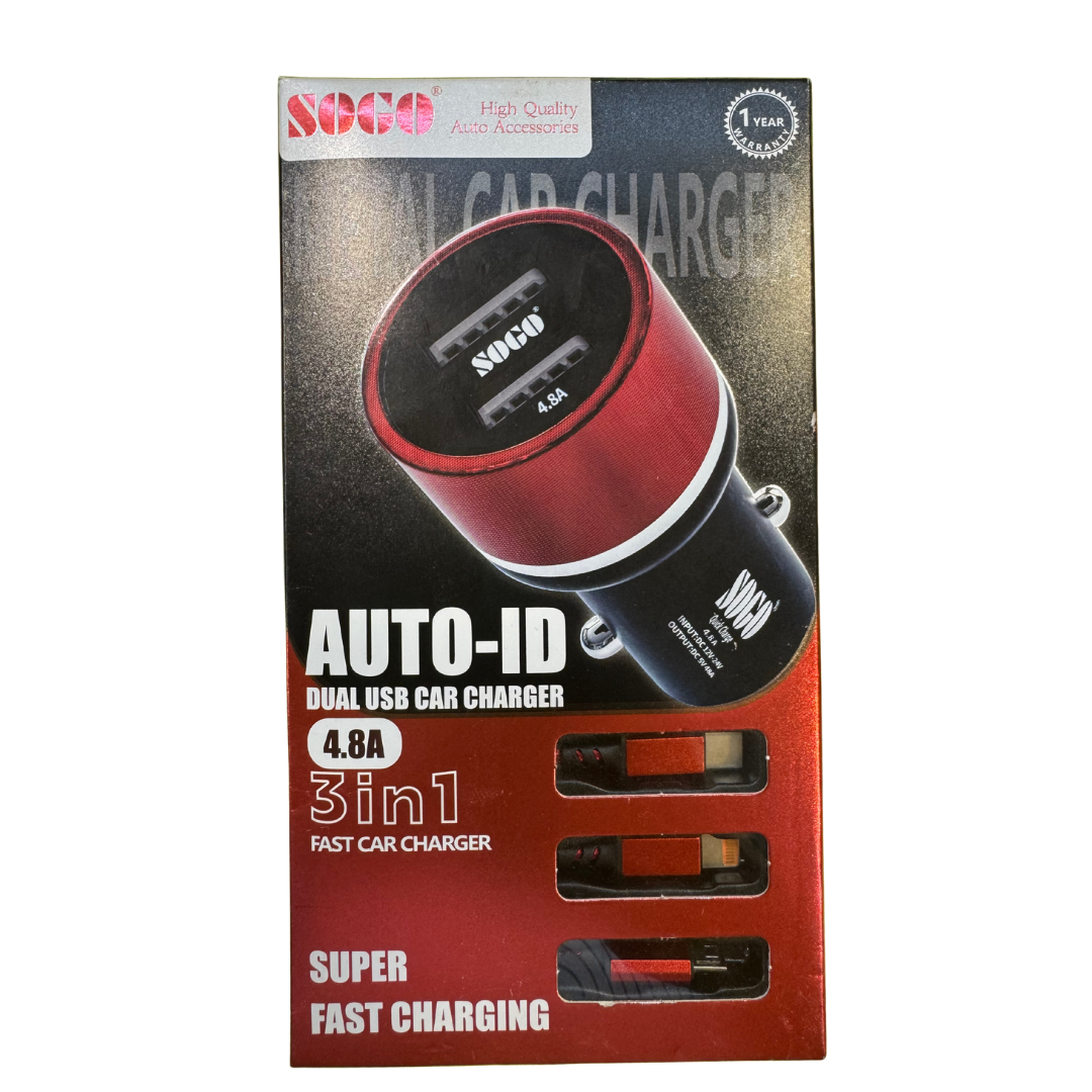 Sogo Fast Car Charger 3-in-1 – 4.8A