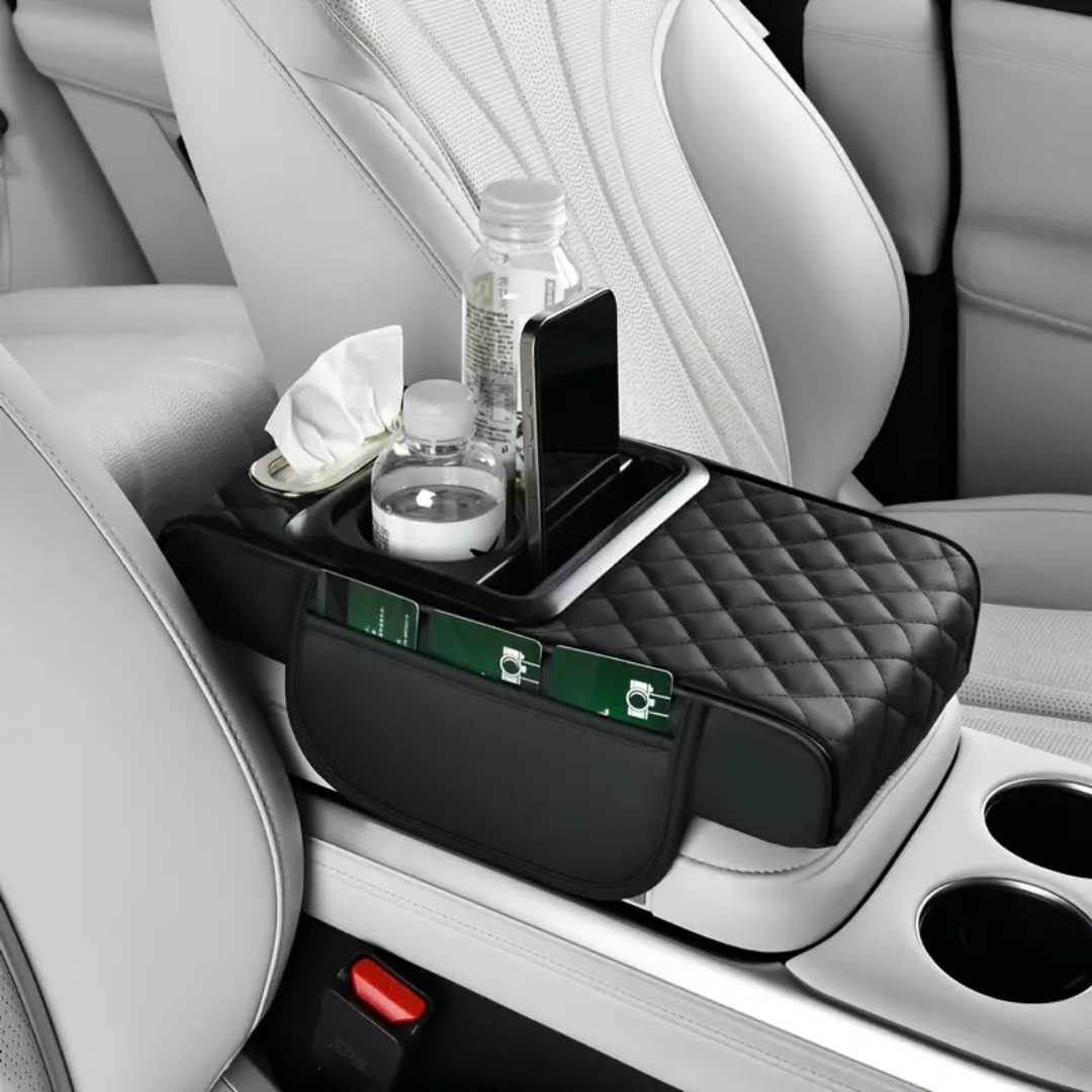 Universal Armrest Pad PU Leather Center Console Cushion with 2 Cup Holders