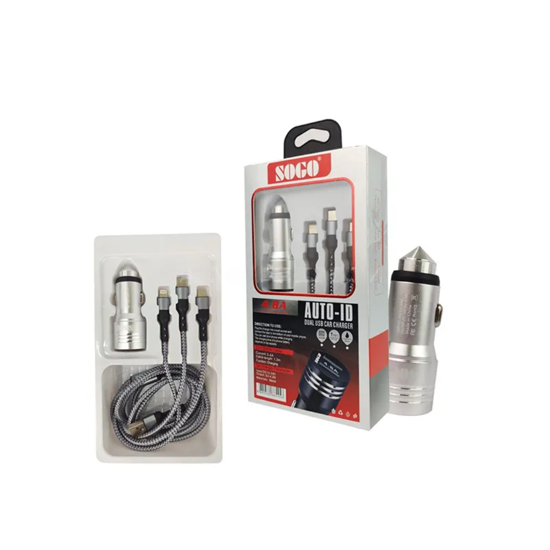 Sogo Fast Car Charger 3-in-1 – 4.8A