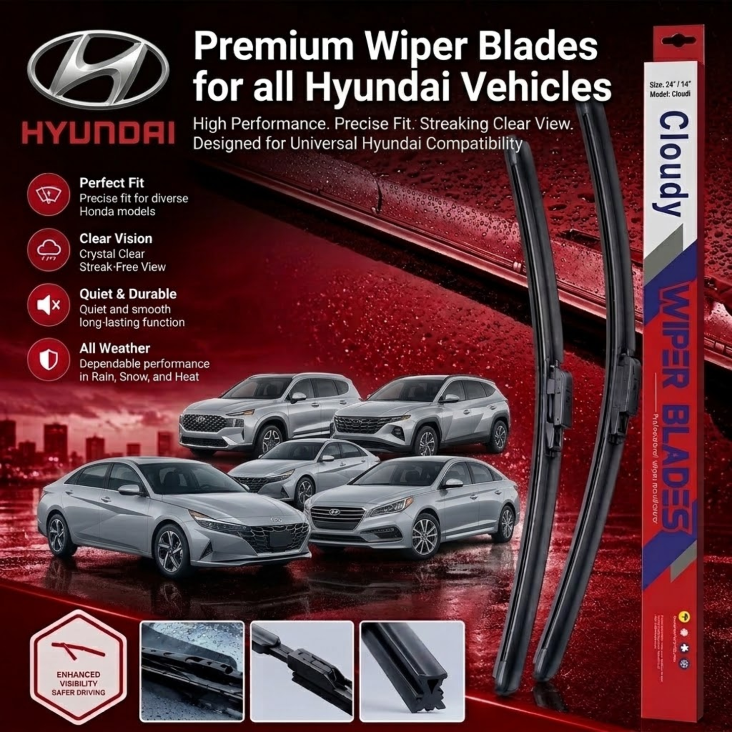 CLOUDY Car Wiper Blades for All HYUNDAI Vehicles