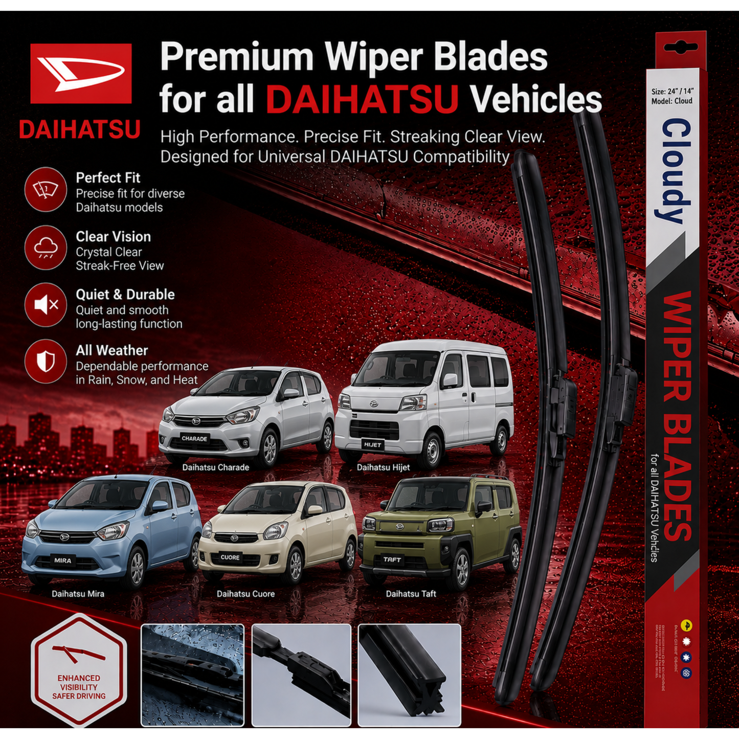 CLOUDY Car Wiper Blades for All DAIHATSU Vehicles