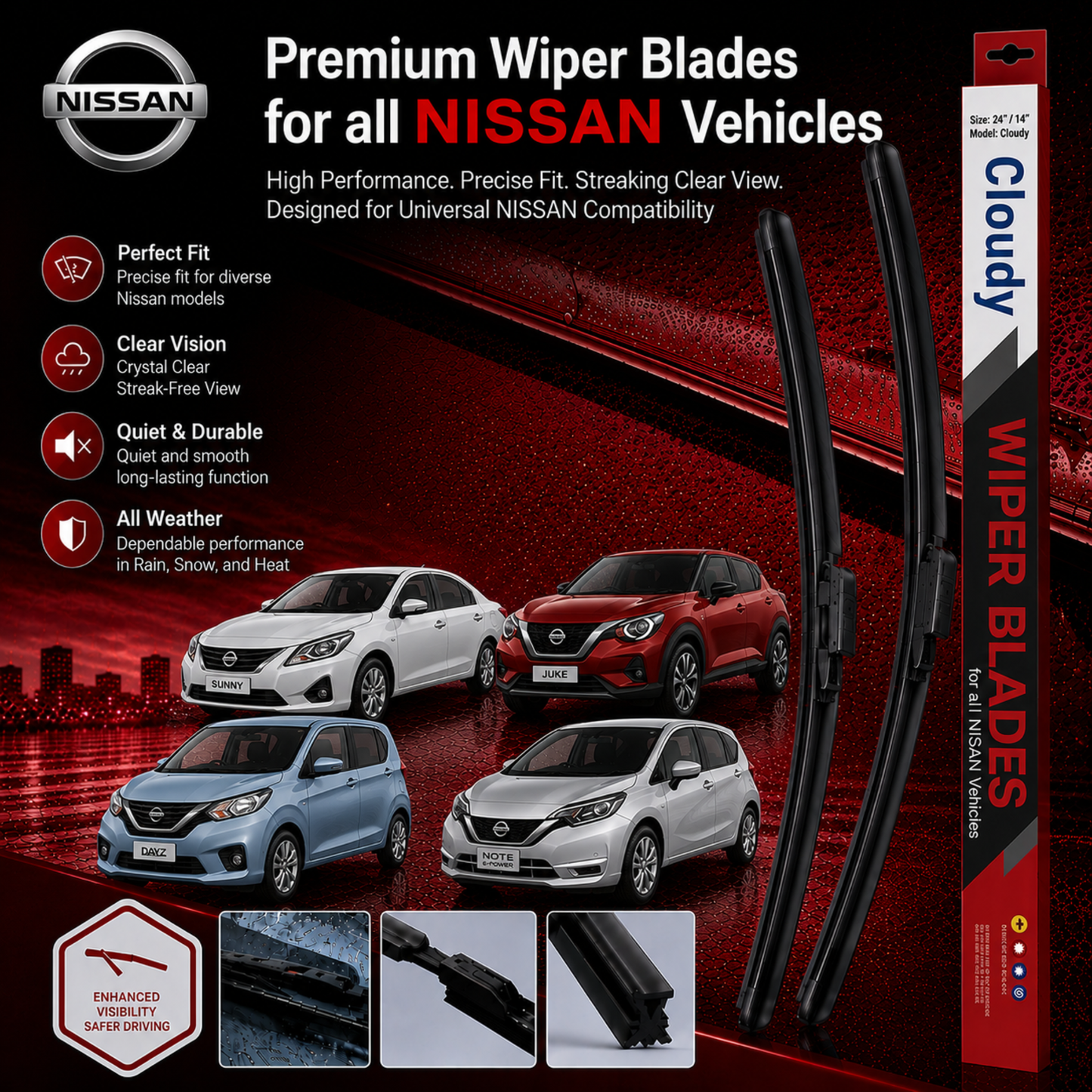 CLOUDY Car Wiper Blades for All Nissan Vehicles