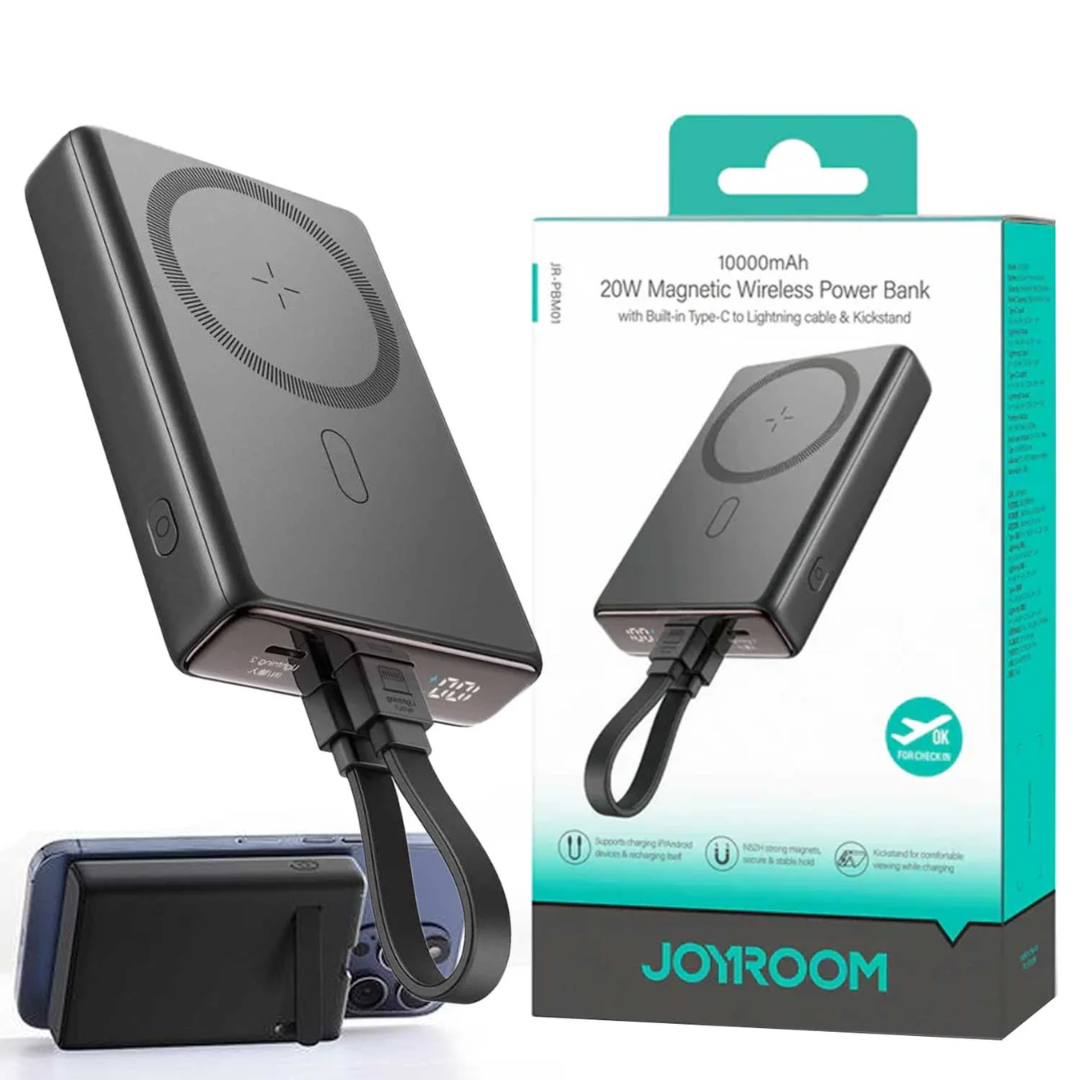 Joyroom Original 20W 10000mAh Kickstand Magnetic MagSafe Wireless Power Bank with Built-in Cable – PBM01