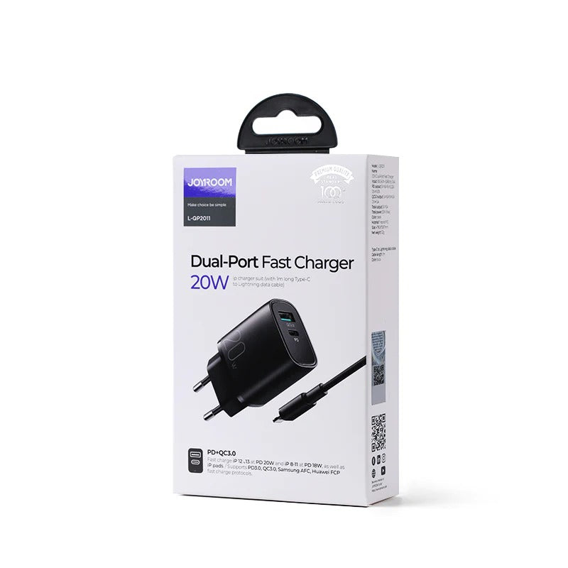 JoyRoom L‑QP2011 Dual‑Port 20 W Fast Charger – Black