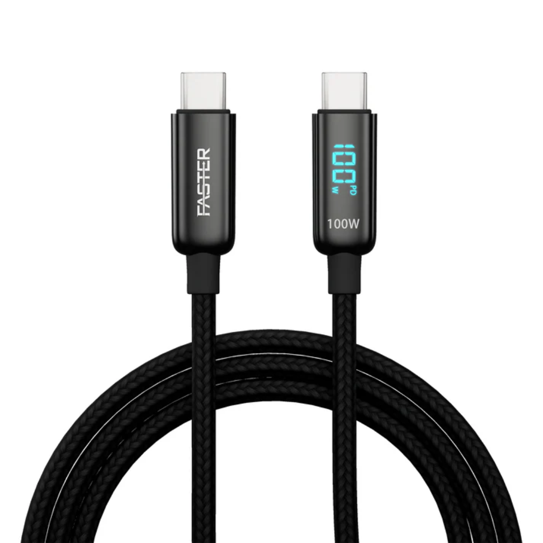 FASTER 100W USB-C to USB-C PD Cable – High-Speed Charging & Data Sync