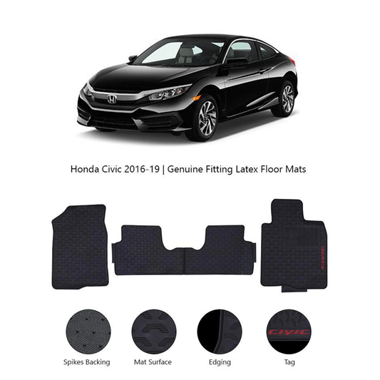 Honda Civic 2016–2021 Latex Imported Rubber Floor Mats Black