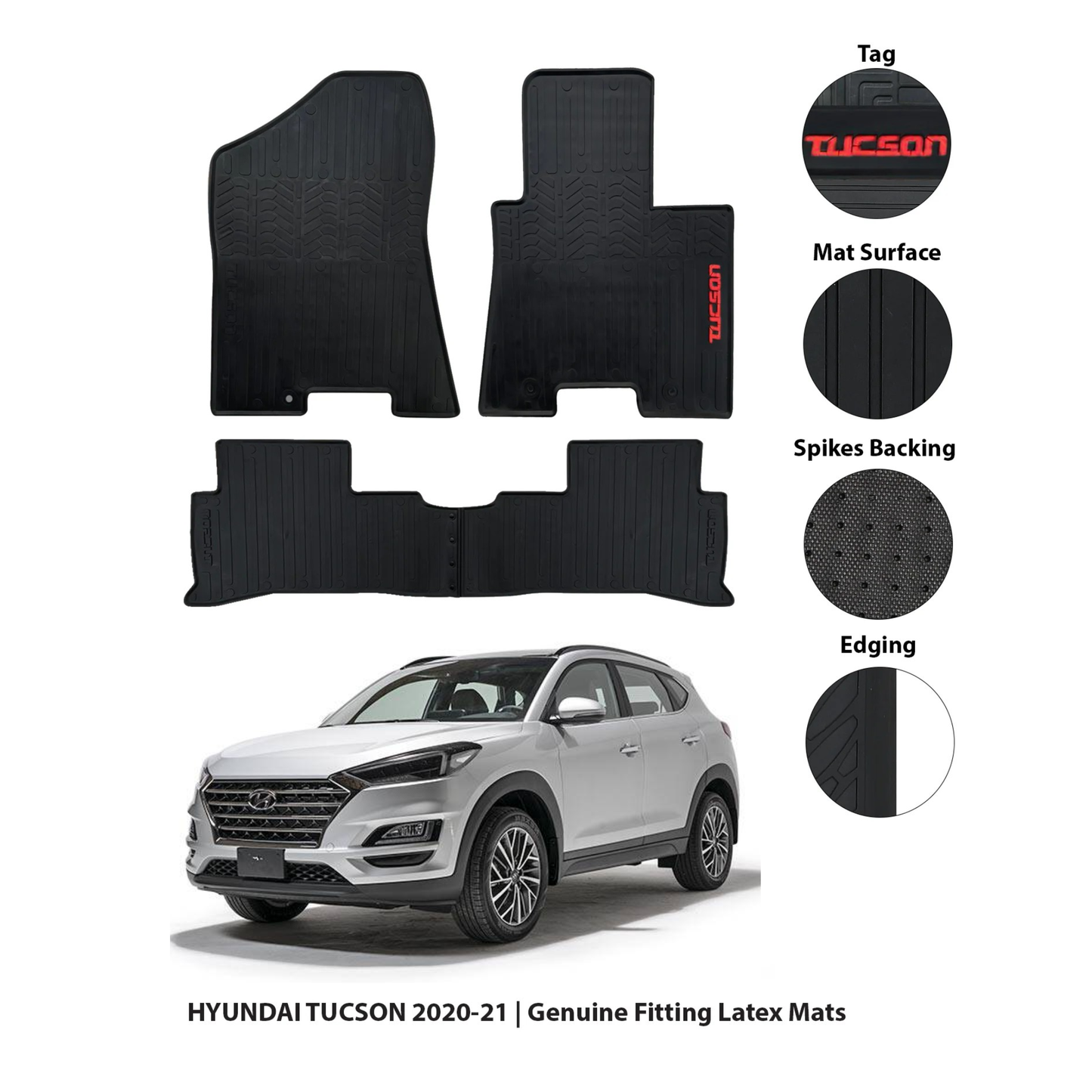 Hyundai Tucson 2021–2025 Latex Imported Rubber Floor Mats Black