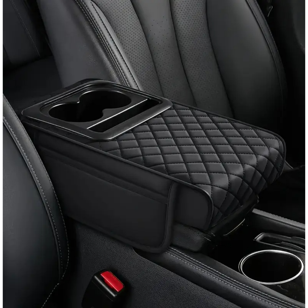 Universal Armrest Pad PU Leather Center Console Cushion with 2 Cup Holders
