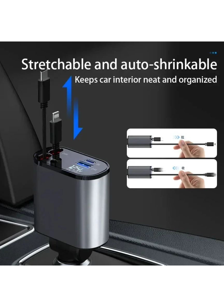 120W 4-in-1 Retractable Car Charger – Fast Charging, Smart & Compact Design