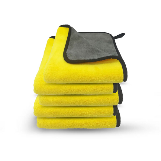 Pack of 5 – Yellow & Grey Double-Sided Microfibre Cloths 40x40cm (600GSM)