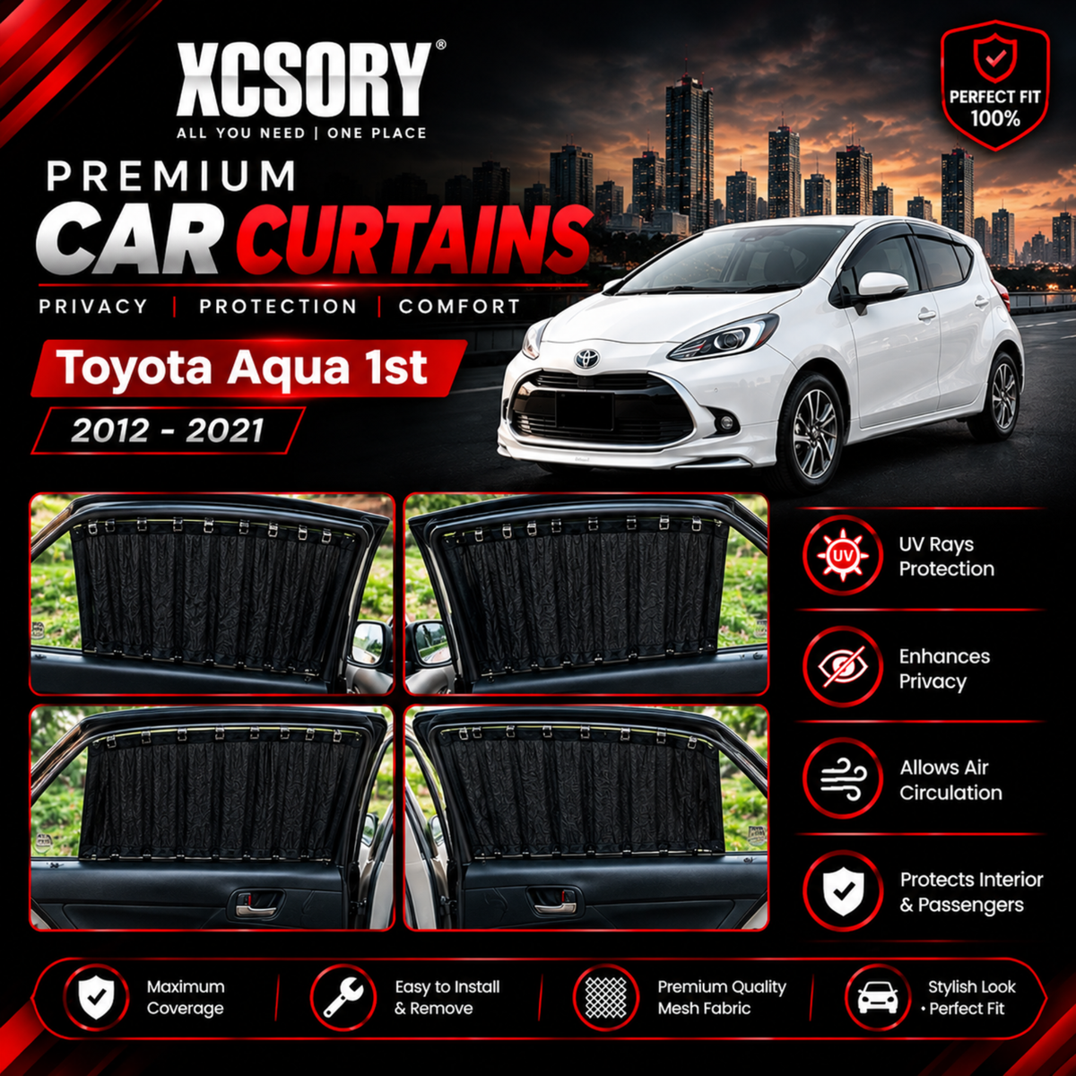 Railing Curtains for Toyota Aqua 2012 - 2021 Model