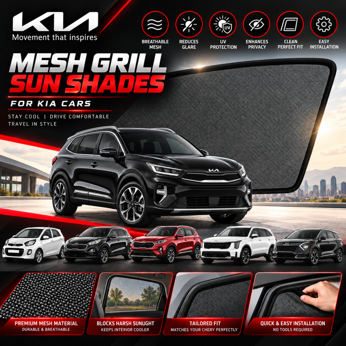 Mesh Grill Sun Shades for All KIA Car Models (Customized)