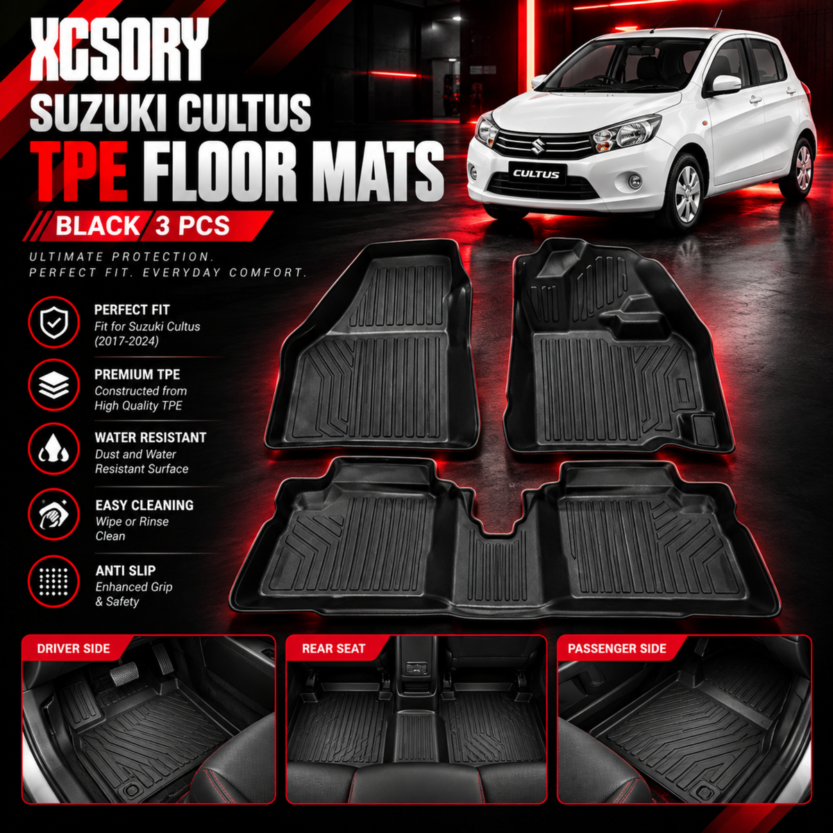 Suzuki Cultus TPE Floor Mats Black 3 Pcs 2017 - 2024