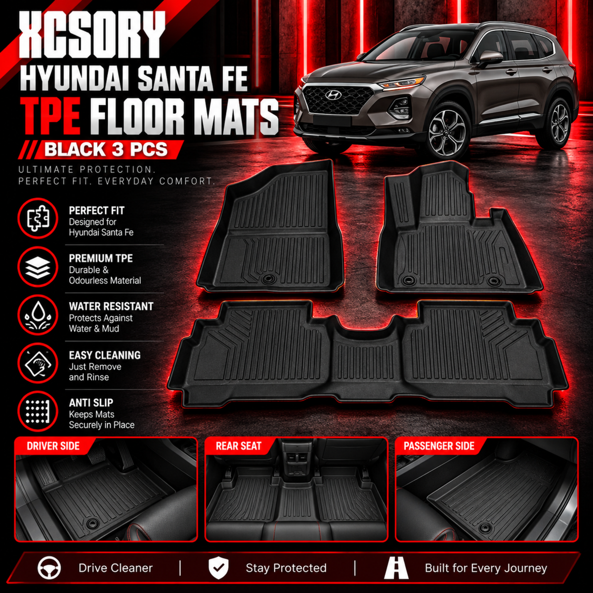 Haval H6 TPE Floor Mats Black 3 Pcs 2021 - 2024