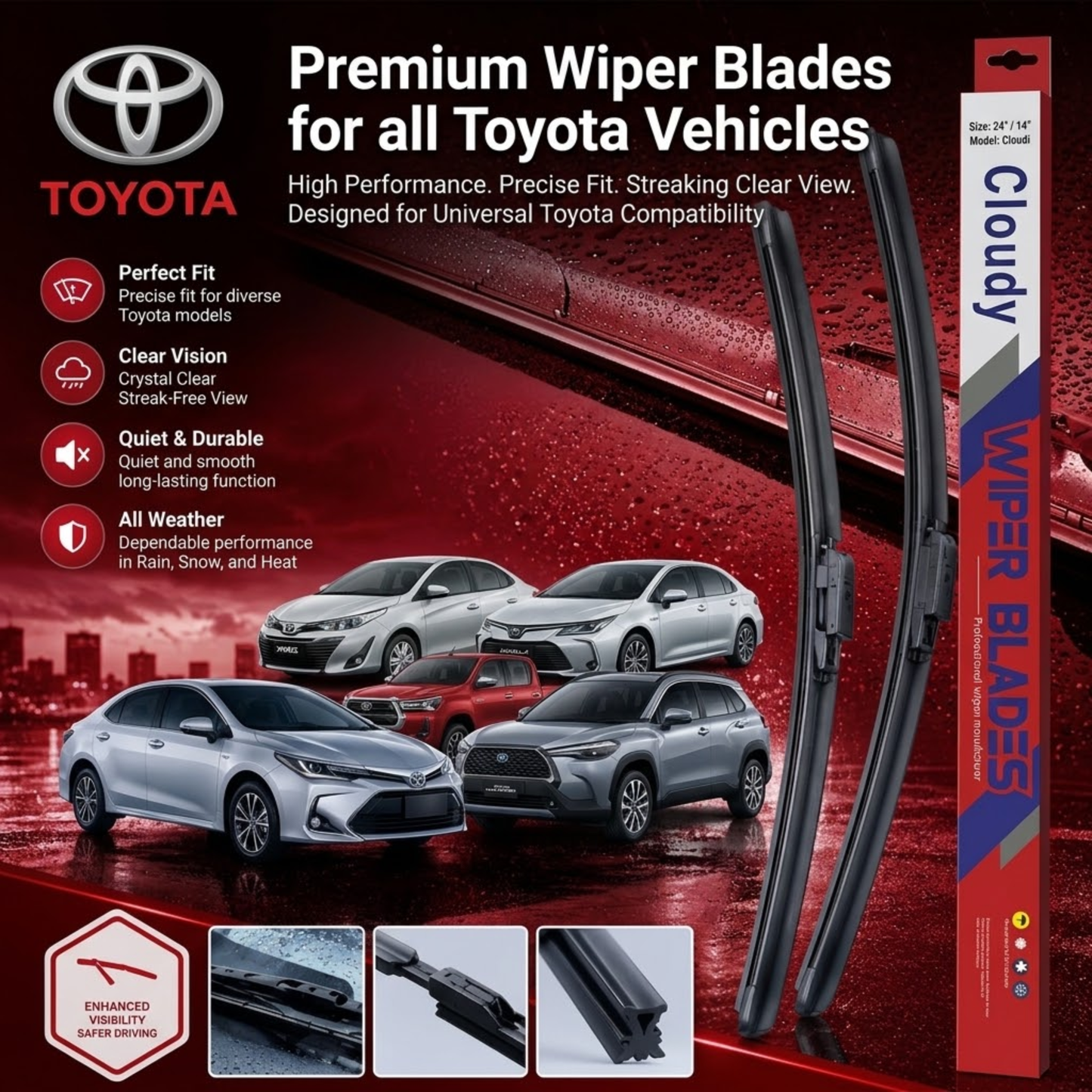 CLOUDY Car Wiper Blades for All Toyota Vehicles