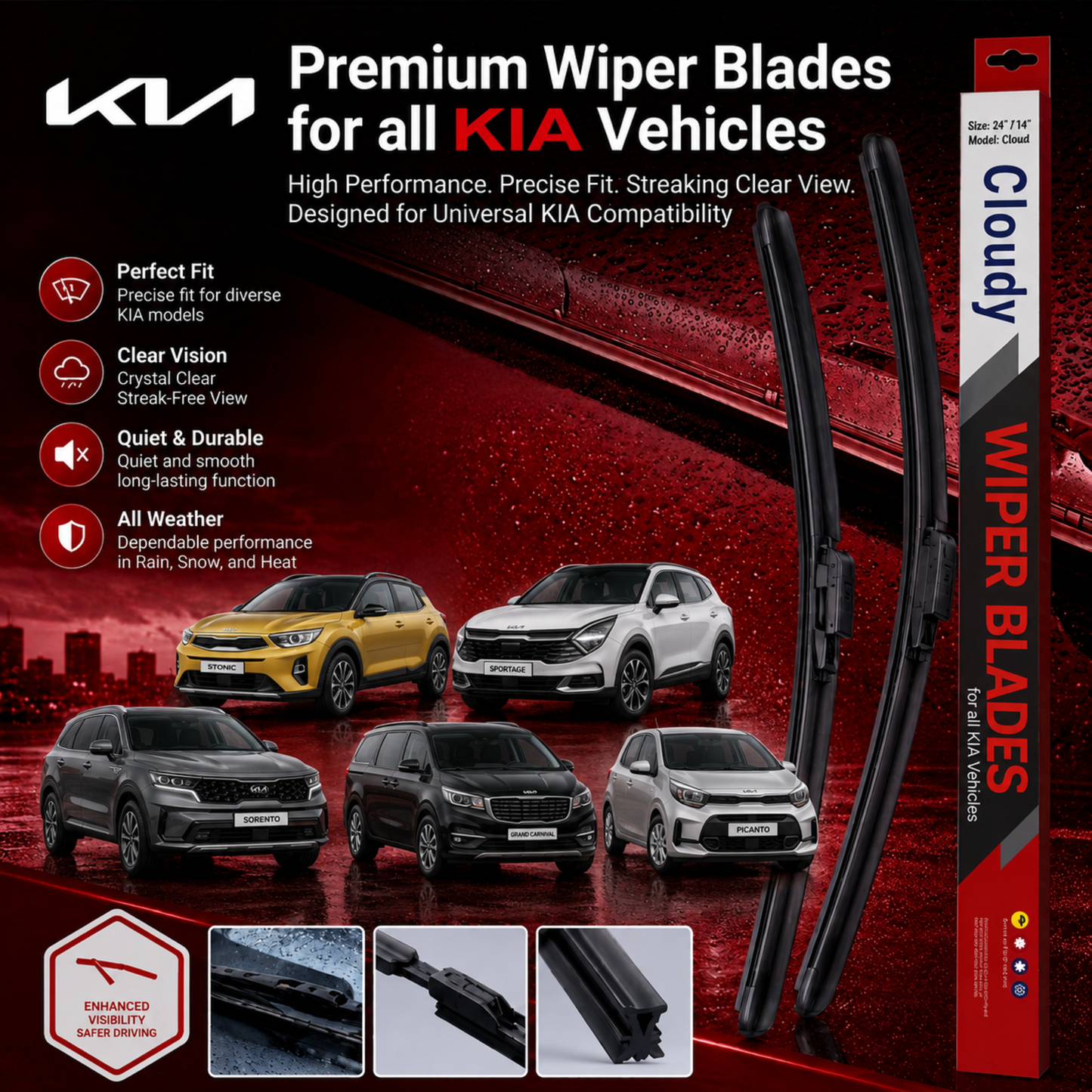 CLOUDY Car Wiper Blades for All KIA Vehicles