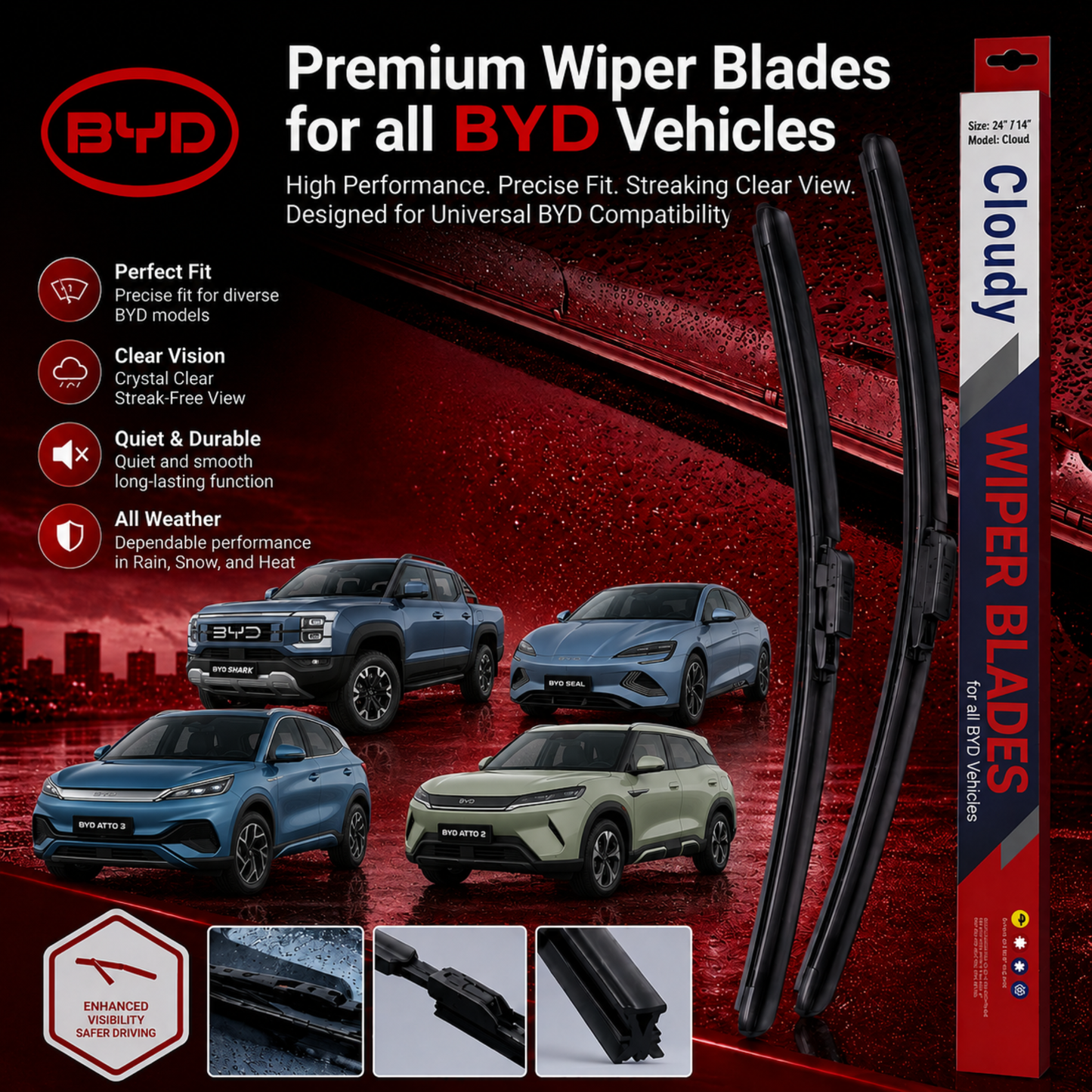 CLOUDY Car Wiper Blades for All BYD Vehicles