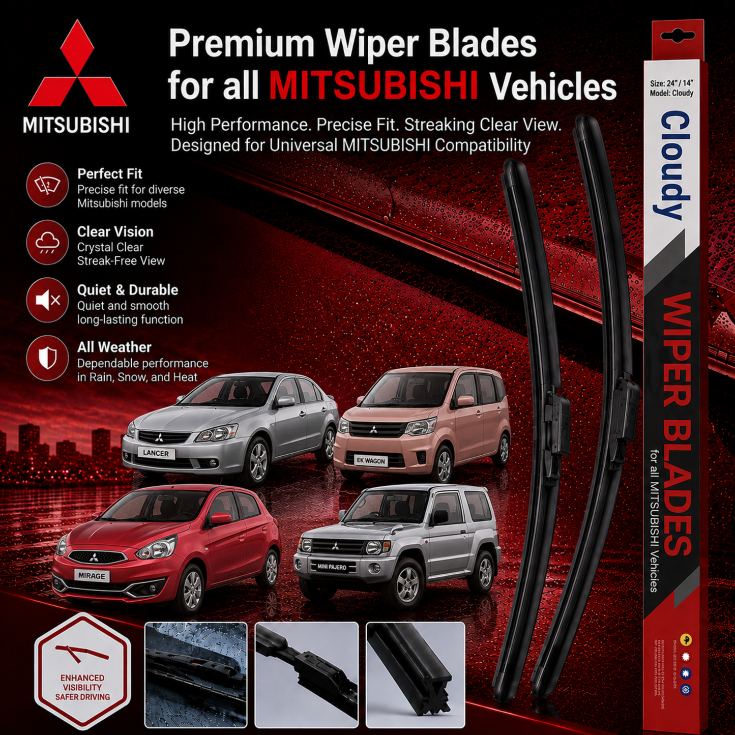 CLOUDY Car Wiper Blades for All Mitsubishi Vehicles