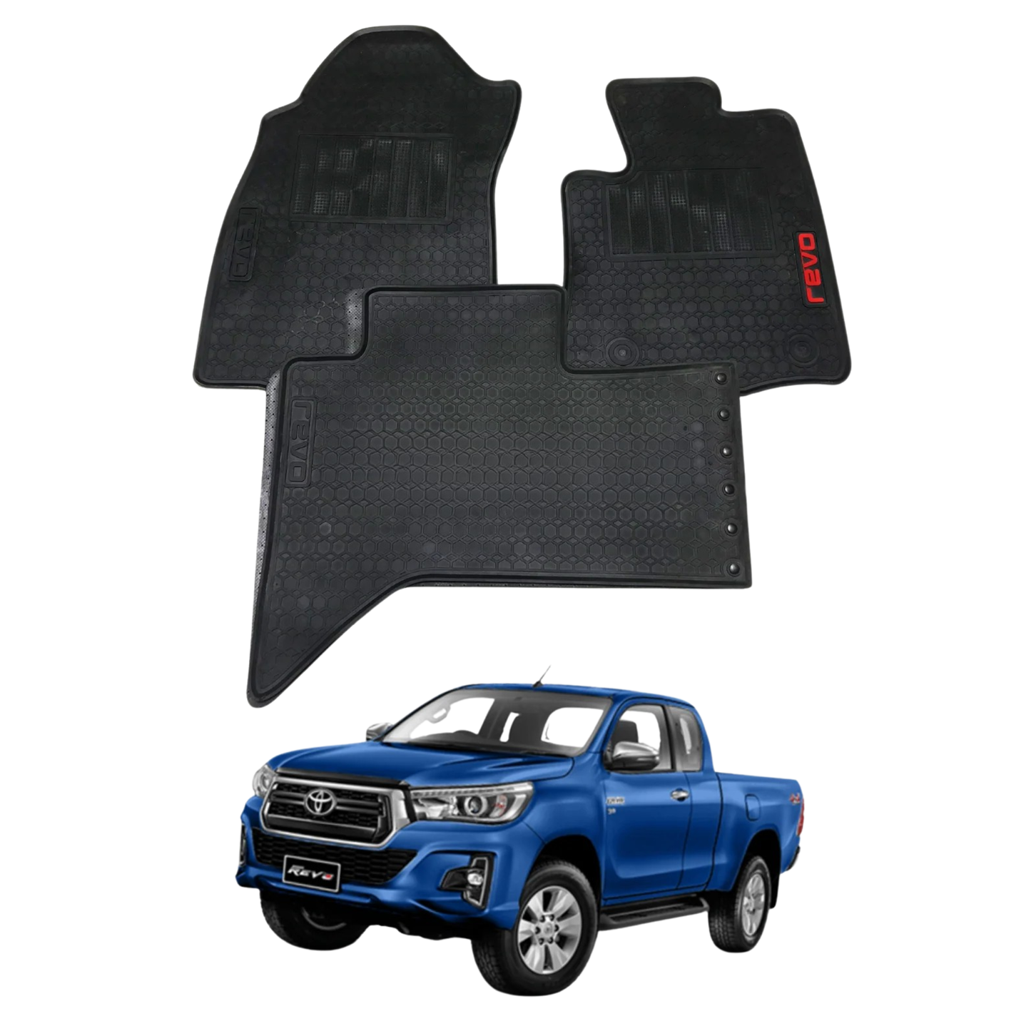 Toyota Hilux Revo 2016–2025 Latex Imported Rubber Floor Mats Black