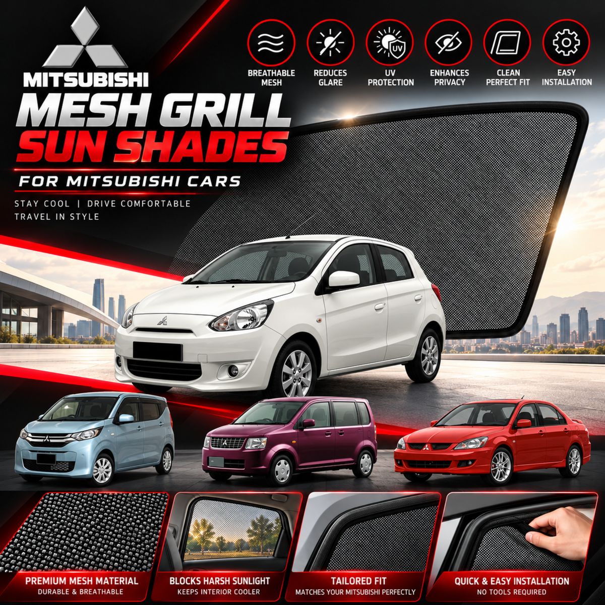 Mesh Grill Sun Shades for All MITSUBISHI Car Models (Customized)