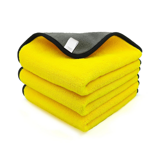 Pack of 3 – Yellow & Grey Double-Sided Microfibre Cloths 40x40cm (600GSM)