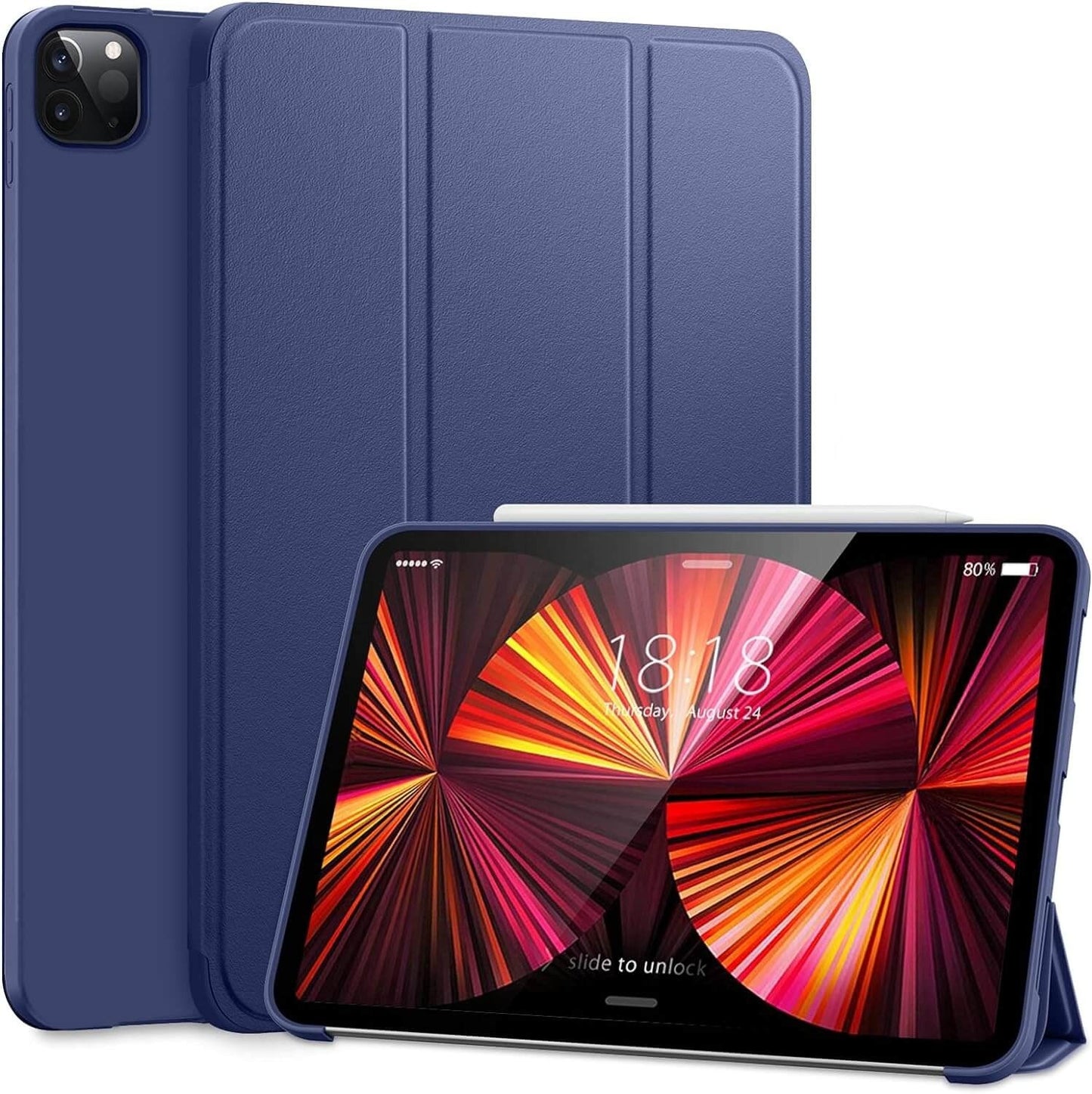 Tri-Fold iPad Book Cover with Pencil Holder – Auto Sleep/Wake | Multiple Sizes & Colors